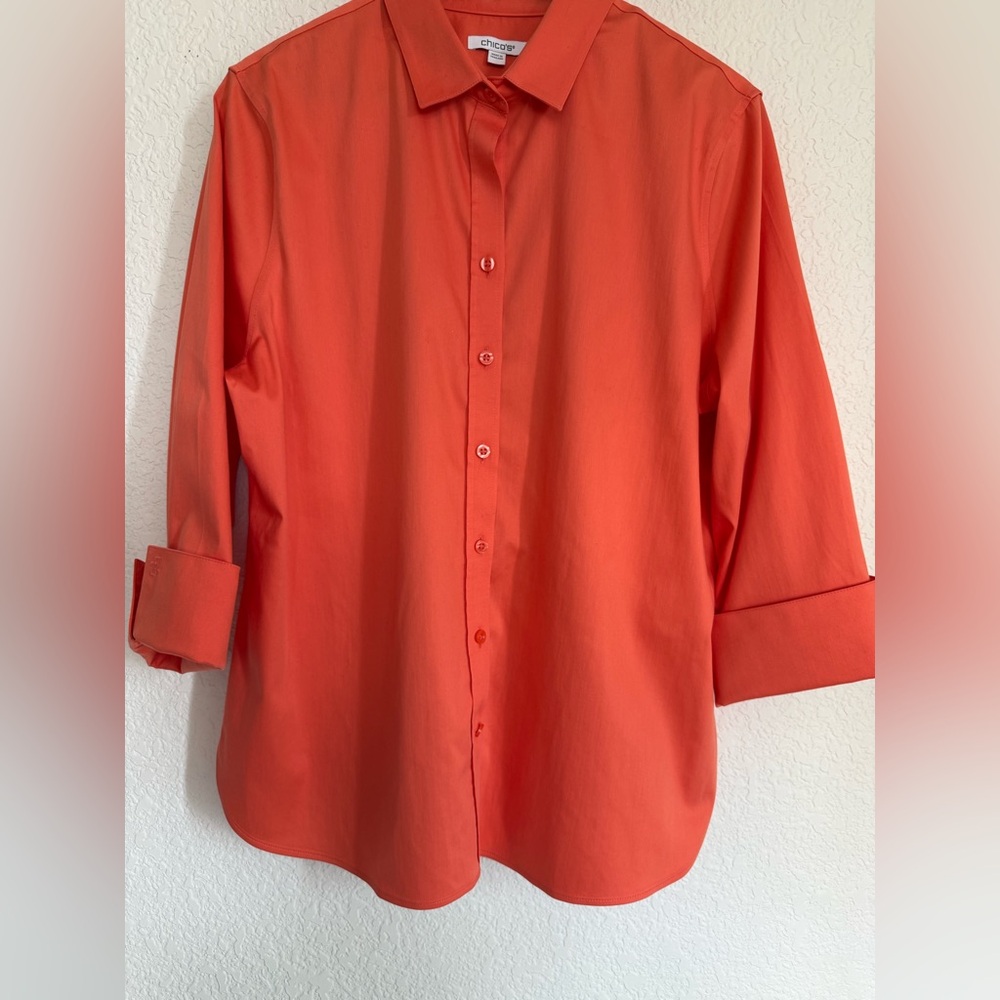 Chico's Coral Button Down Shirt | Classic Effortless Style - Picture 2 of 12